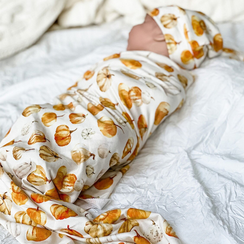 Baby swaddle blanket wrap and hat Eco Swaddle and Beanie Set Summer thin quilt blanket Organic cotton swaddle towel