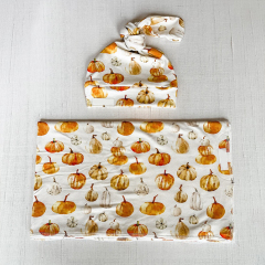 Baby swaddle blanket wrap and hat Eco Swaddle and Beanie Set Summer thin quilt blanket Organic cotton swaddle towel