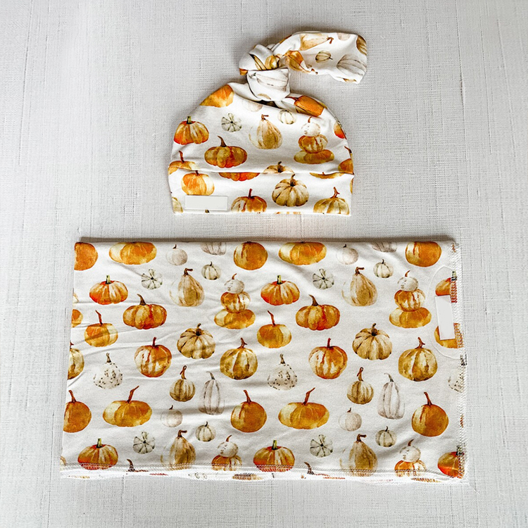 Baby swaddle blanket wrap and hat Eco Swaddle and Beanie Set Summer thin quilt blanket Organic cotton swaddle towel