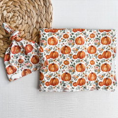 Baby swaddle blanket wrap and hat Eco Swaddle and Beanie Set Summer thin quilt blanket Organic cotton swaddle towel