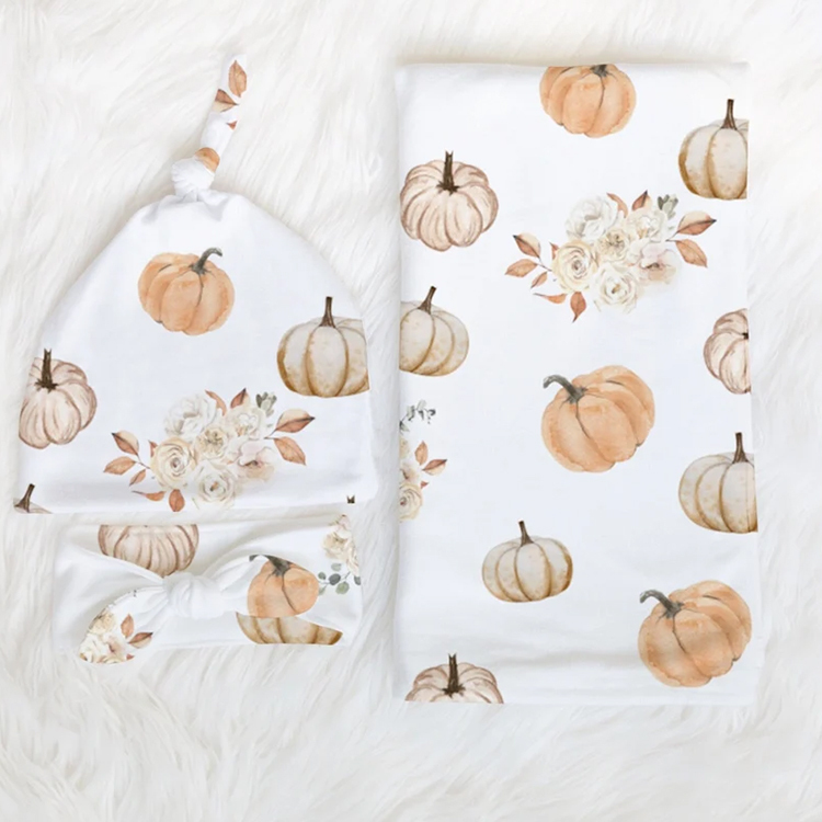 Baby Bedding Blanket Personalized Stretchy Knit Swaddle Hat Set Baby organic cotton baby swaddle