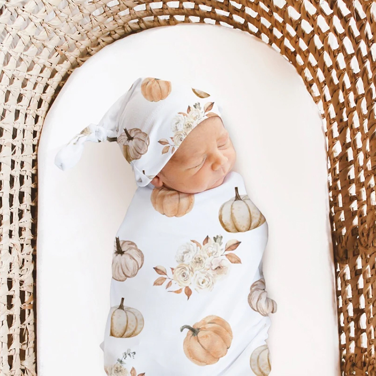 Baby Bedding Blanket Personalized Stretchy Knit Swaddle Hat Set Baby organic cotton baby swaddle