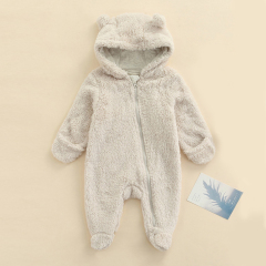 baby Fleece Romper organic cotton zipper footie Infant clothes baby long sleeve winter romper Hooded Footie Romper with Zipper