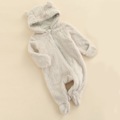 baby Fleece Romper organic cotton zipper footie Infant clothes baby long sleeve winter romper Hooded Footie Romper with Zipper