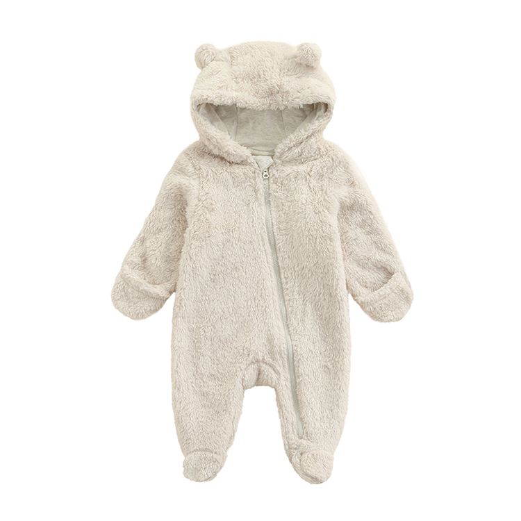 baby Fleece Romper organic cotton zipper footie Infant clothes baby long sleeve winter romper Hooded Footie Romper with Zipper