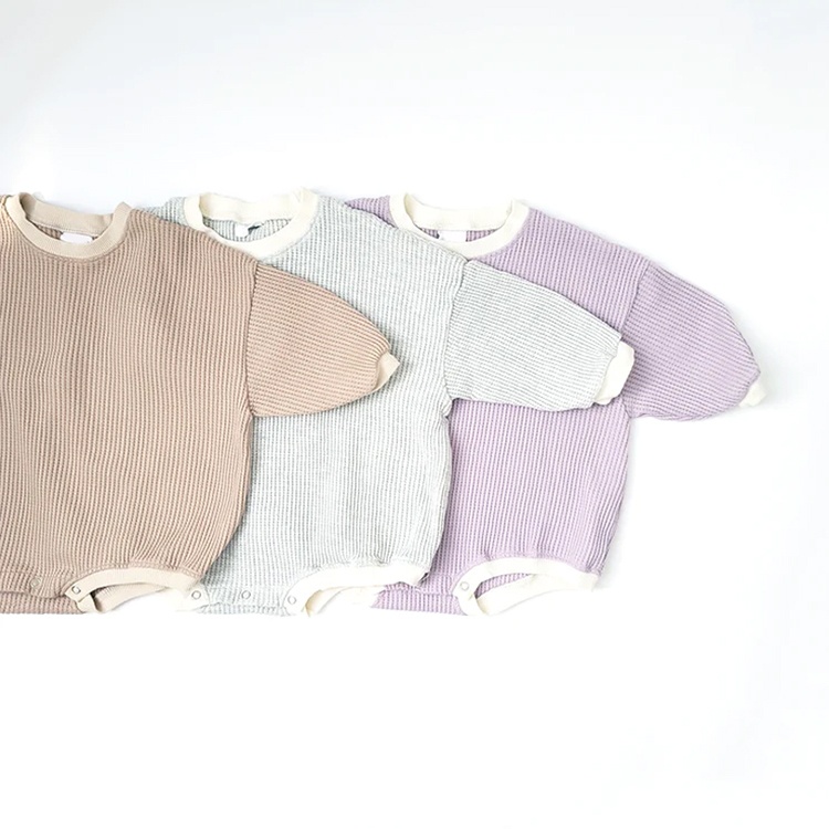 Baby Waffle Sweatshirt Romper organic cotton newborn jumpsuit Custom print baby onesie Infant clothes
