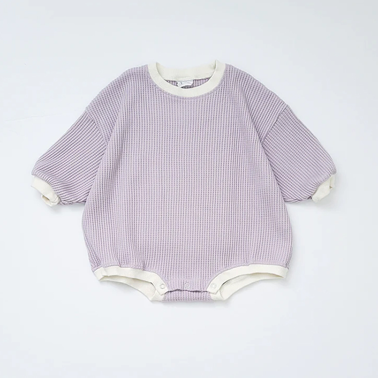 Baby Waffle Sweatshirt Romper organic cotton newborn jumpsuit Custom print baby onesie Infant clothes