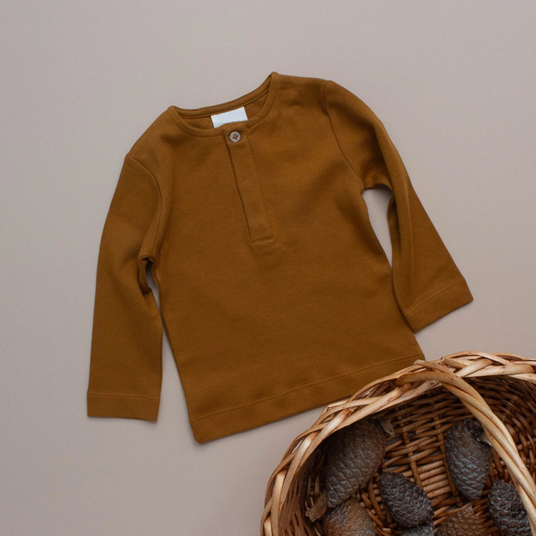 Organic cotton kids Henry shirt eco-friendly tshirts for kids sustainable Long sleeve tee long-sleeve top custom Tshirts