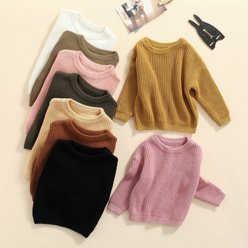 children Sweaters Long Sleeve Solid Color Chunky Knit Pullover Organic Cotton kids sweater