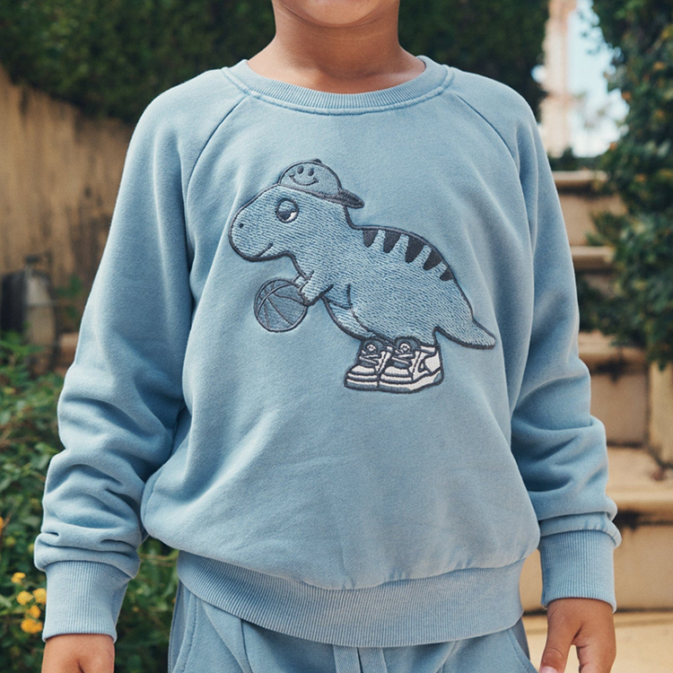 Eco friendly kids printed sweatshirt organic cotton fleece Boys Pullover Sustainable kid top children crewneck sweatshirt