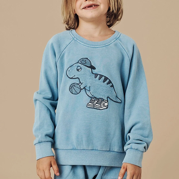 Eco friendly kids printed sweatshirt organic cotton fleece Boys Pullover Sustainable kid top children crewneck sweatshirt