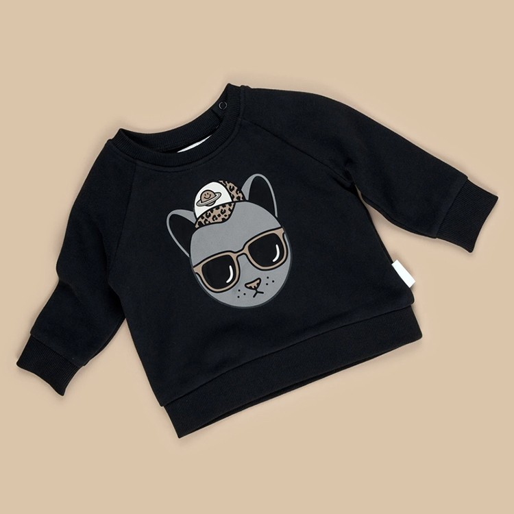 organic cotton fleece sweatshirt with print children crewneck Boys Pullover Sustainable kid top