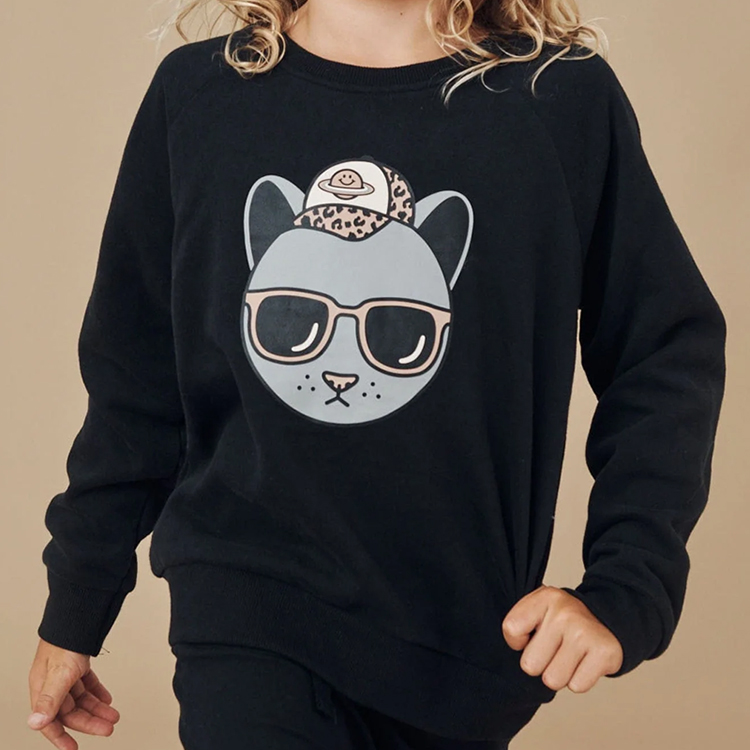 organic cotton fleece sweatshirt with print children crewneck Boys Pullover Sustainable kid top