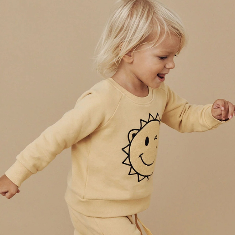 organic cotton fleece sweatshirt with print children crewneck Boys Pullover Sustainable kid top