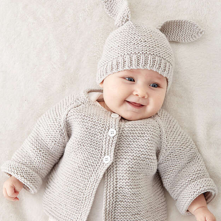 Baby Organic Cotton Knit Cardigan long sleeve toddler Rib knit sweater Knit coordinating hat and sweater set