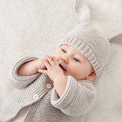 Baby Organic Cotton Knit Cardigan long sleeve toddler Rib knit sweater Knit coordinating hat and sweater set