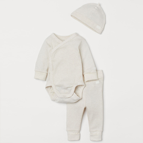 Long-sleeved wrapover bodysuit with snap organic cotton baby pajama set Baby Ribbed top and pant