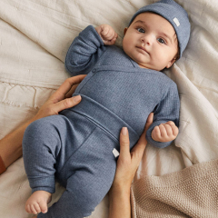Long Sleeve Newborn pyjama and hat Organic cotton bodysuit with snap and pant Baby Ribbed pajama set