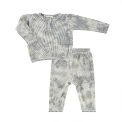 Tie dye HENLEY T-Shirt & Leggings Set organic cotton waffle children Loungewear Soft Thermal kids sleepwear