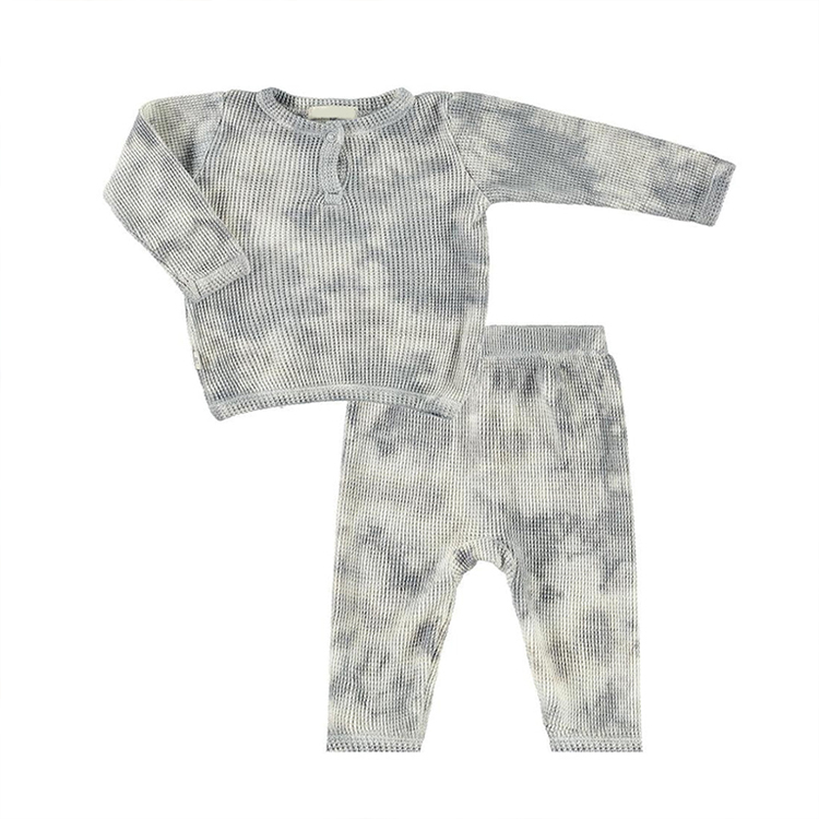 Tie dye HENLEY T-Shirt & Leggings Set organic cotton waffle children Loungewear Soft Thermal kids sleepwear