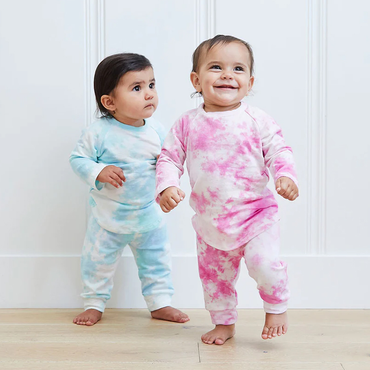 Tie dye HENLEY T-Shirt & Leggings Set organic cotton waffle children Loungewear Soft Thermal kids sleepwear