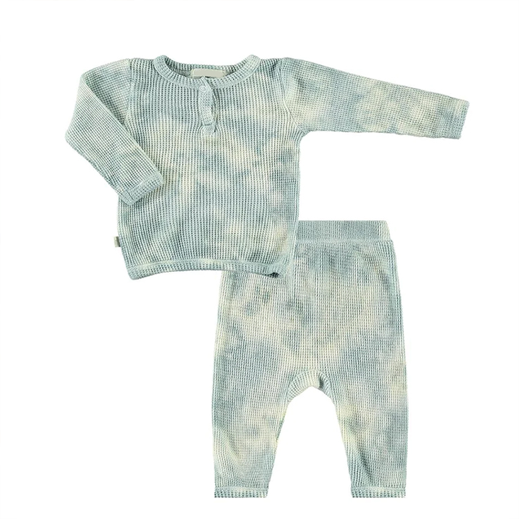 Tie dye HENLEY T-Shirt & Leggings Set organic cotton waffle children Loungewear Soft Thermal kids sleepwear