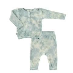 Tie dye HENLEY T-Shirt & Leggings Set organic cotton waffle children Loungewear Soft Thermal kids sleepwear