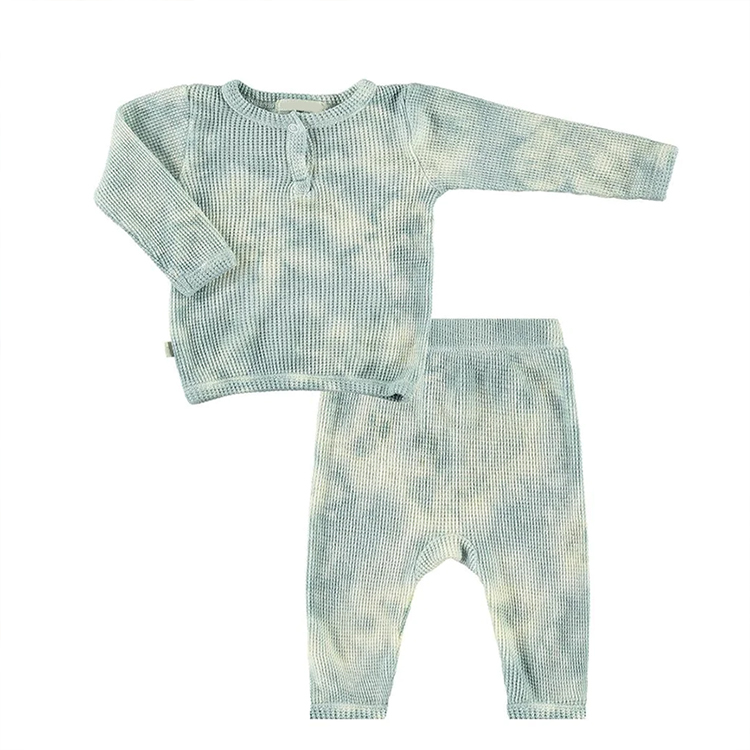 Tie dye HENLEY T-Shirt & Leggings Set organic cotton waffle children Loungewear Soft Thermal kids sleepwear