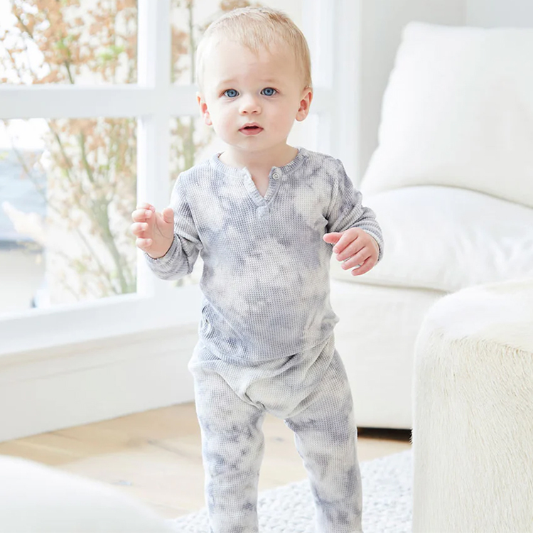 Tie dye HENLEY T-Shirt & Leggings Set organic cotton waffle children Loungewear Soft Thermal kids sleepwear