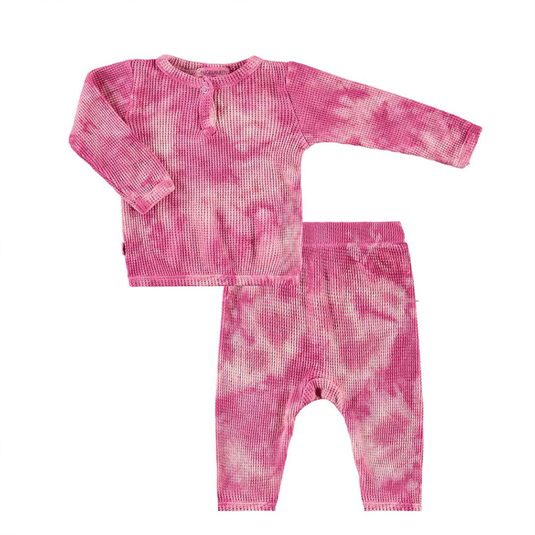 Tie dye HENLEY T-Shirt & Leggings Set organic cotton waffle children Loungewear Soft Thermal kids sleepwear
