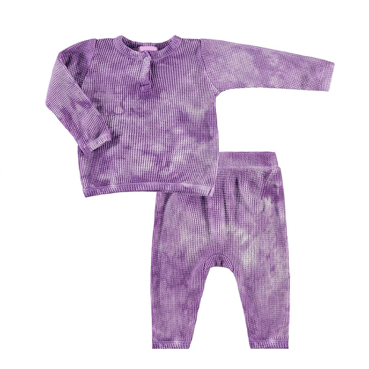 Tie dye HENLEY T-Shirt & Leggings Set organic cotton waffle children Loungewear Soft Thermal kids sleepwear
