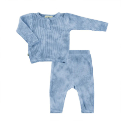 Tie dye HENLEY T-Shirt & Leggings Set organic cotton waffle children Loungewear Soft Thermal kids sleepwear