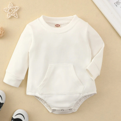 Eco-friendly Baby Sweatshirt Romper Crew Neck Front Pocket Bodysuit Solid Color Infant Organic Cotton jumpsuit