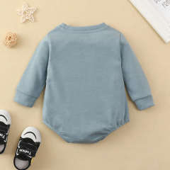 Eco-friendly Baby Sweatshirt Romper Crew Neck Front Pocket Bodysuit Solid Color Infant Organic Cotton jumpsuit