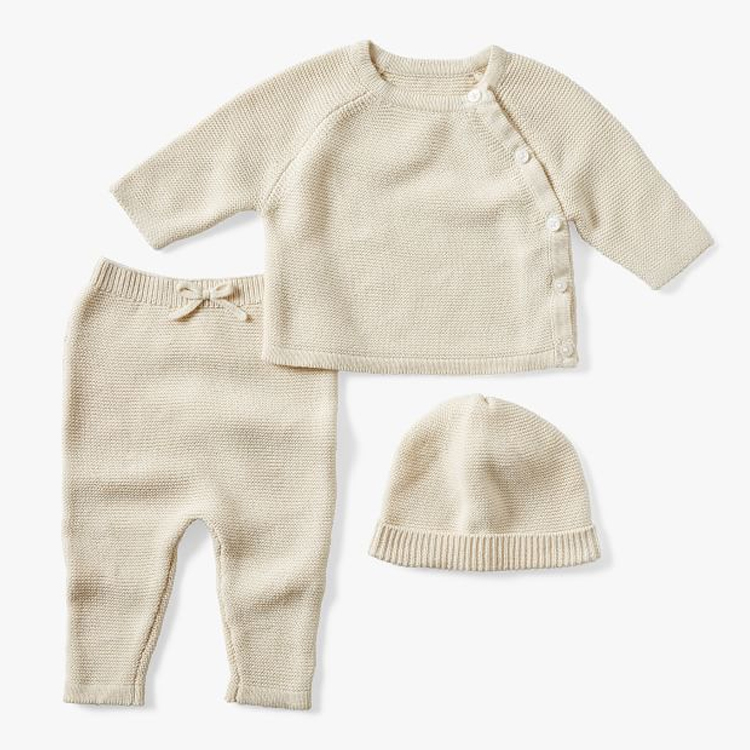 Newborn cardigan&legging and hat Rib knit Sweater Nursery Set Organic Cotton baby clothing sets