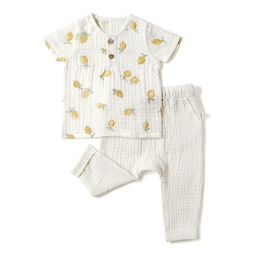Baby muslin clothing set Organic cotton toddler short sleeve tee and pants Eco-friendly children two Piece Set