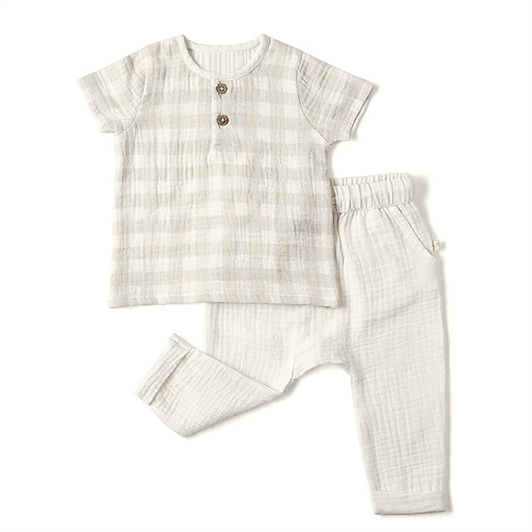 Baby muslin clothing set Organic cotton toddler short sleeve tee and pants Eco-friendly children two Piece Set