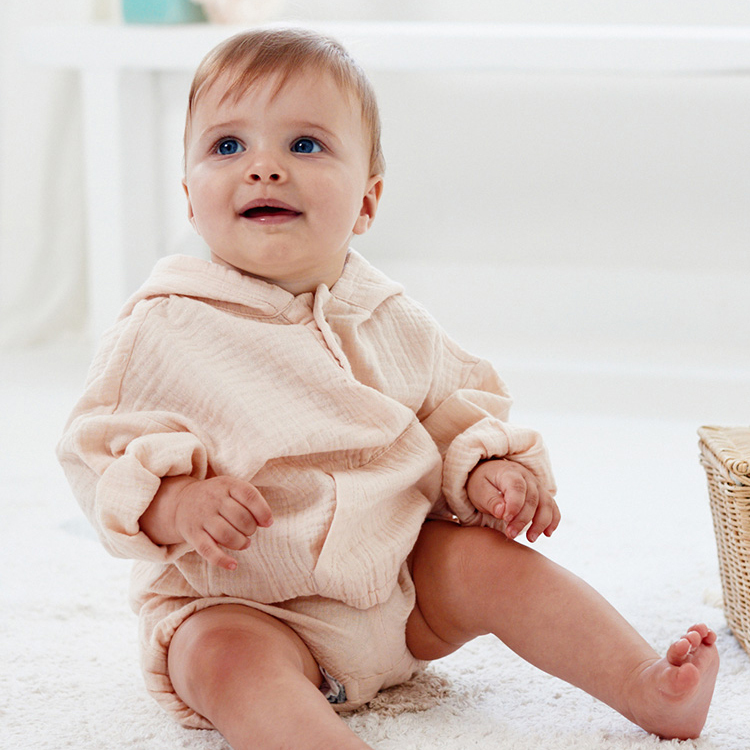 Kid Organic Muslin Solid Hoodie organic cotton children Sweater Hoodie soft muslin Pullover with hood