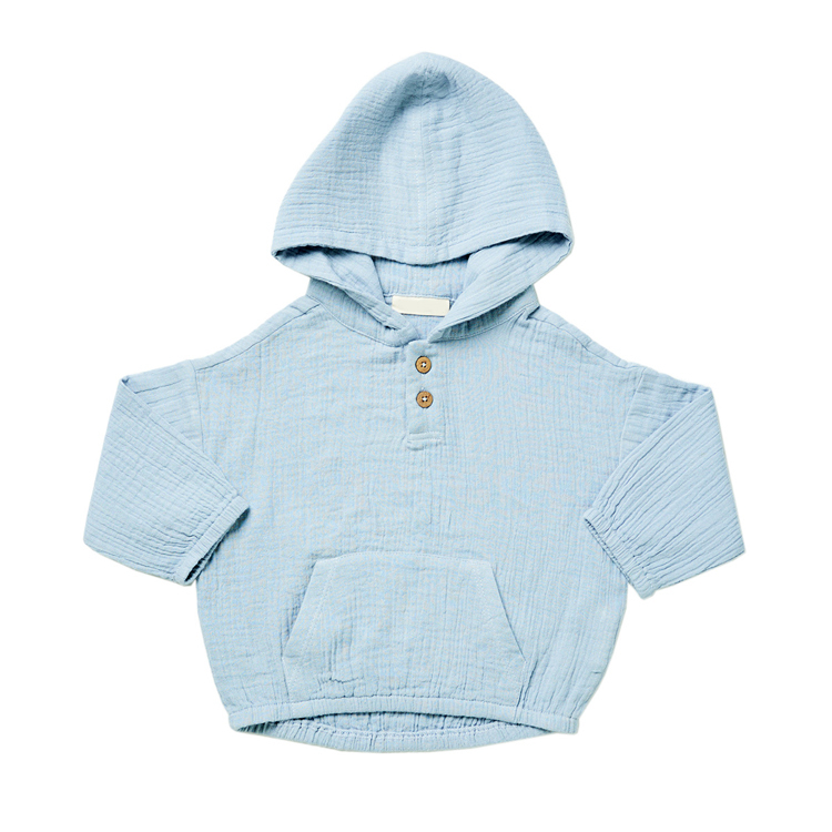 Kid Organic Muslin Solid Hoodie organic cotton children Sweater Hoodie soft muslin Pullover with hood