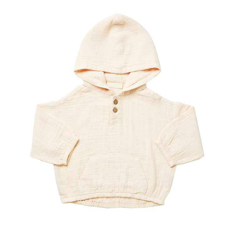 Kid Organic Muslin Solid Hoodie organic cotton children Sweater Hoodie soft muslin Pullover with hood