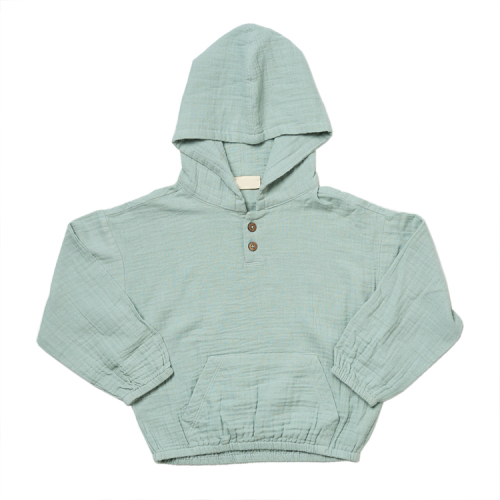 Kid Organic Muslin Solid Hoodie organic cotton children Sweater Hoodie soft muslin Pullover with hood