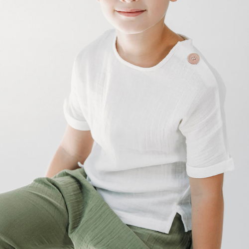 Kids Short Sleeve T-shirt organic cotton muslin tshirt for boy Short Sleeve muslin children tee Kid summer top
