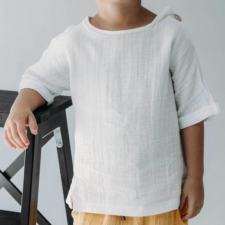 Kids Short Sleeve T-shirt organic cotton muslin tshirt for boy Short Sleeve muslin children tee Kid summer top