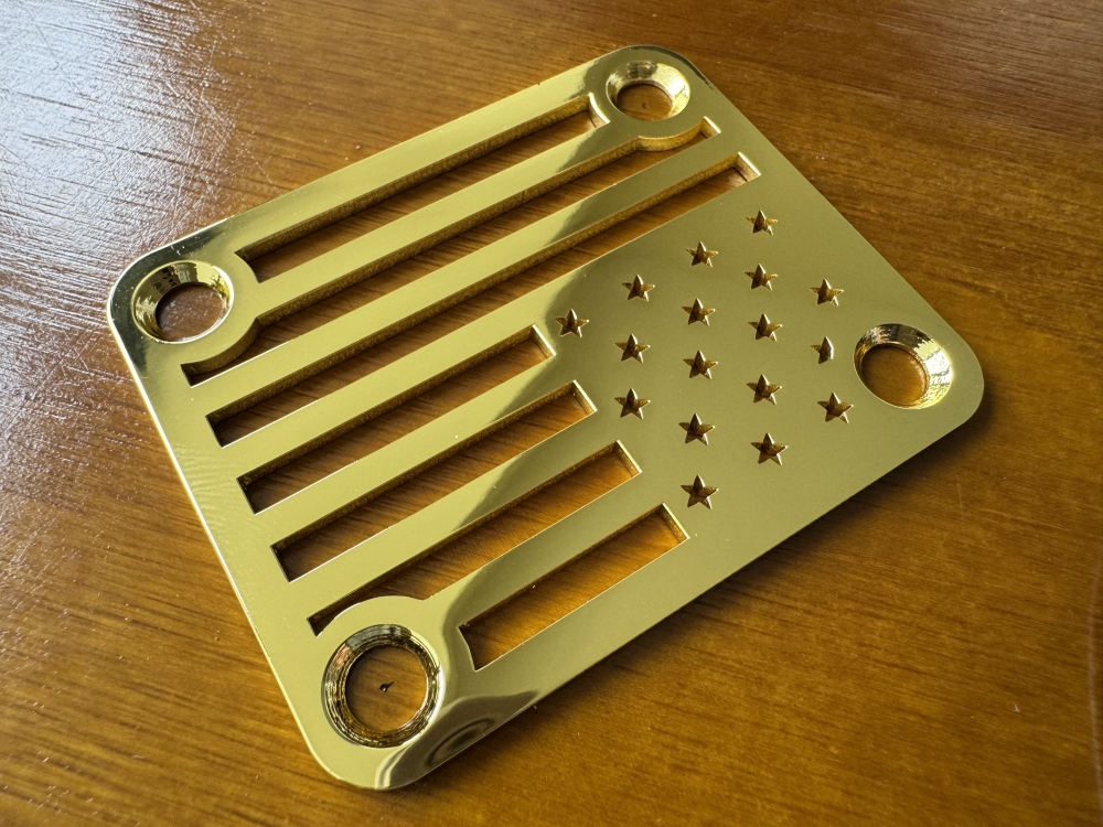SHIP FROM CHINA !! Custom Made !! American Flag Neck Plate + 4 Screws For Your Guitar or Bass Golden & Chrome