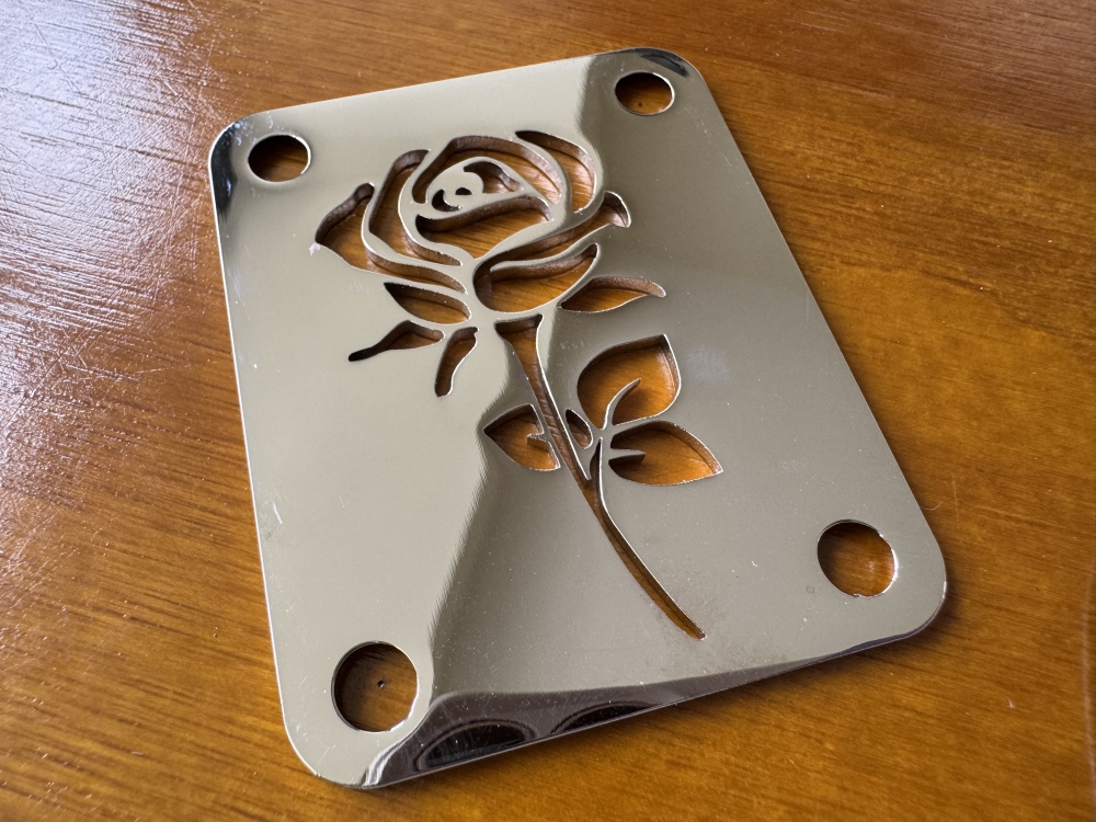 SHIP FROM CHINA !! Custom Made !! ROSE Neck Plate With 4Pcs Screws For Your Guitar or Bass - Chrome - Golden & Chrome