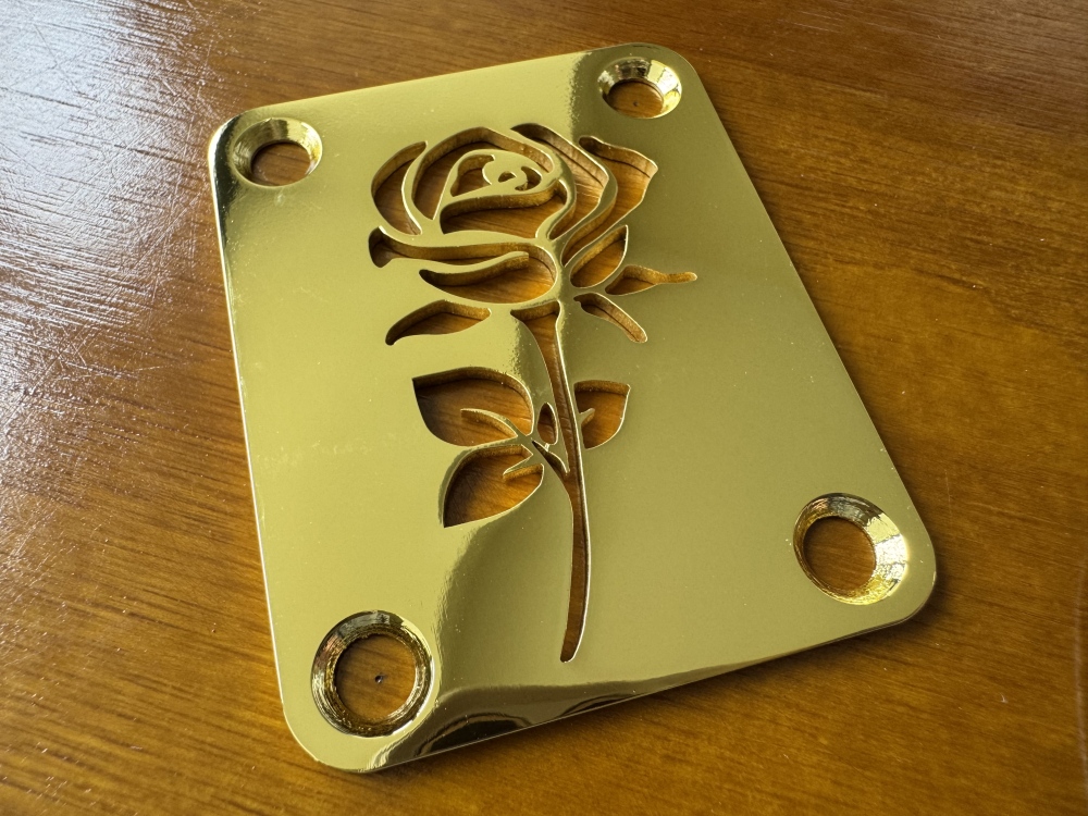 SHIP FROM CHINA !! Custom Made !! ROSE Neck Plate With 4Pcs Screws For Your Guitar or Bass - Chrome - Golden & Chrome