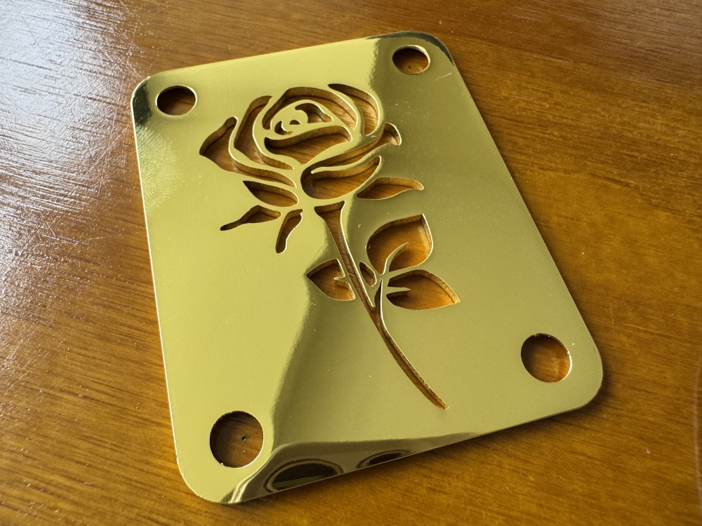 SHIP FROM CHINA !! Custom Made !! ROSE Neck Plate With 4Pcs Screws For Your Guitar or Bass - Chrome - Golden & Chrome