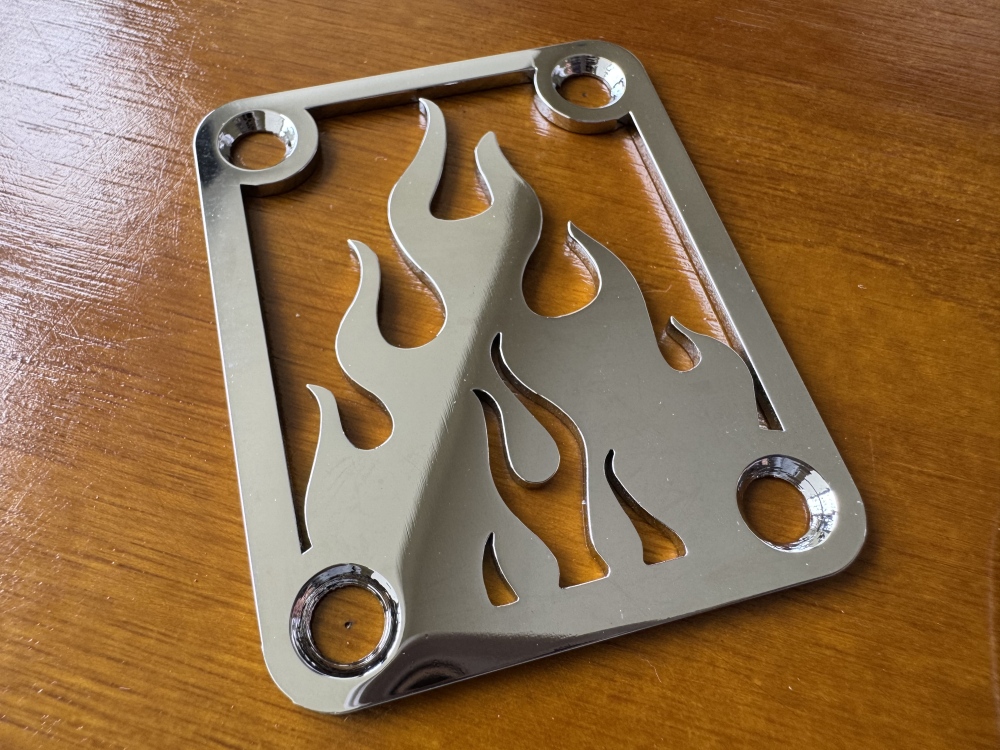 SHIP FROM CHINA !! Custom Made !! FLAME Neck Plate With 4Pcs Screws For Your Guitar or Bass - Golden & Chrome
