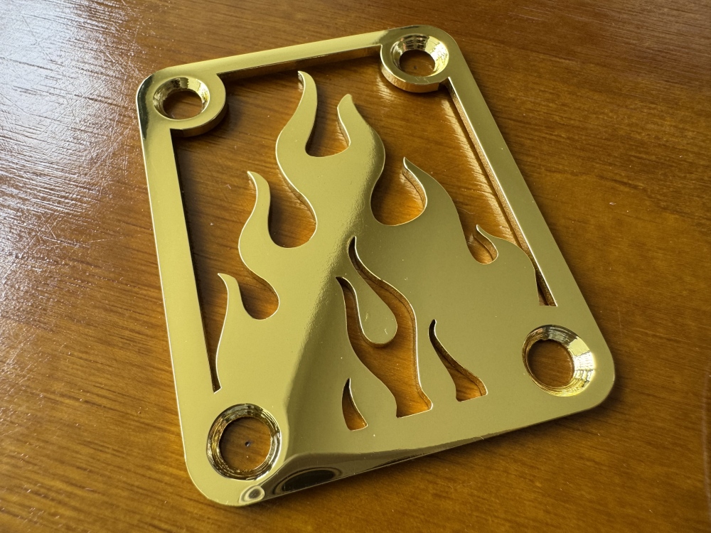 SHIP FROM CHINA !! Custom Made !! FLAME Neck Plate With 4Pcs Screws For Your Guitar or Bass - Golden & Chrome