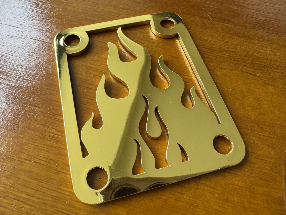 SHIP FROM CHINA !! Custom Made !! FLAME Neck Plate With 4Pcs Screws For Your Guitar or Bass - Golden & Chrome